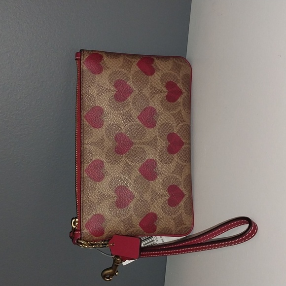 Coach Tan and Red Heart Wristlet - Picture 8 of 13